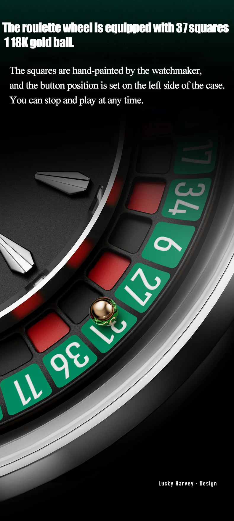 Lucky Harvey Player Series Mechanical Watches for Men European Roulette Game Dial Automatic Movement Funny Design Party Watch