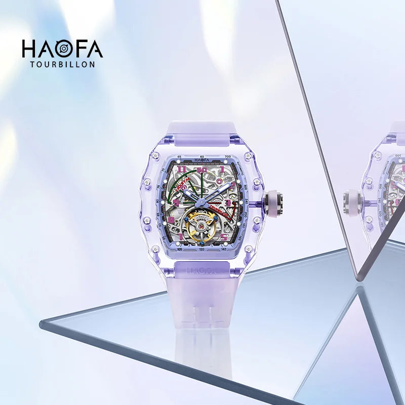 Haofa Flying Automatic Tourbillon Man Watch 2210 Luxury Mechanical Skeleton K9 Sapphire Crystal Case Watches for man Vintage