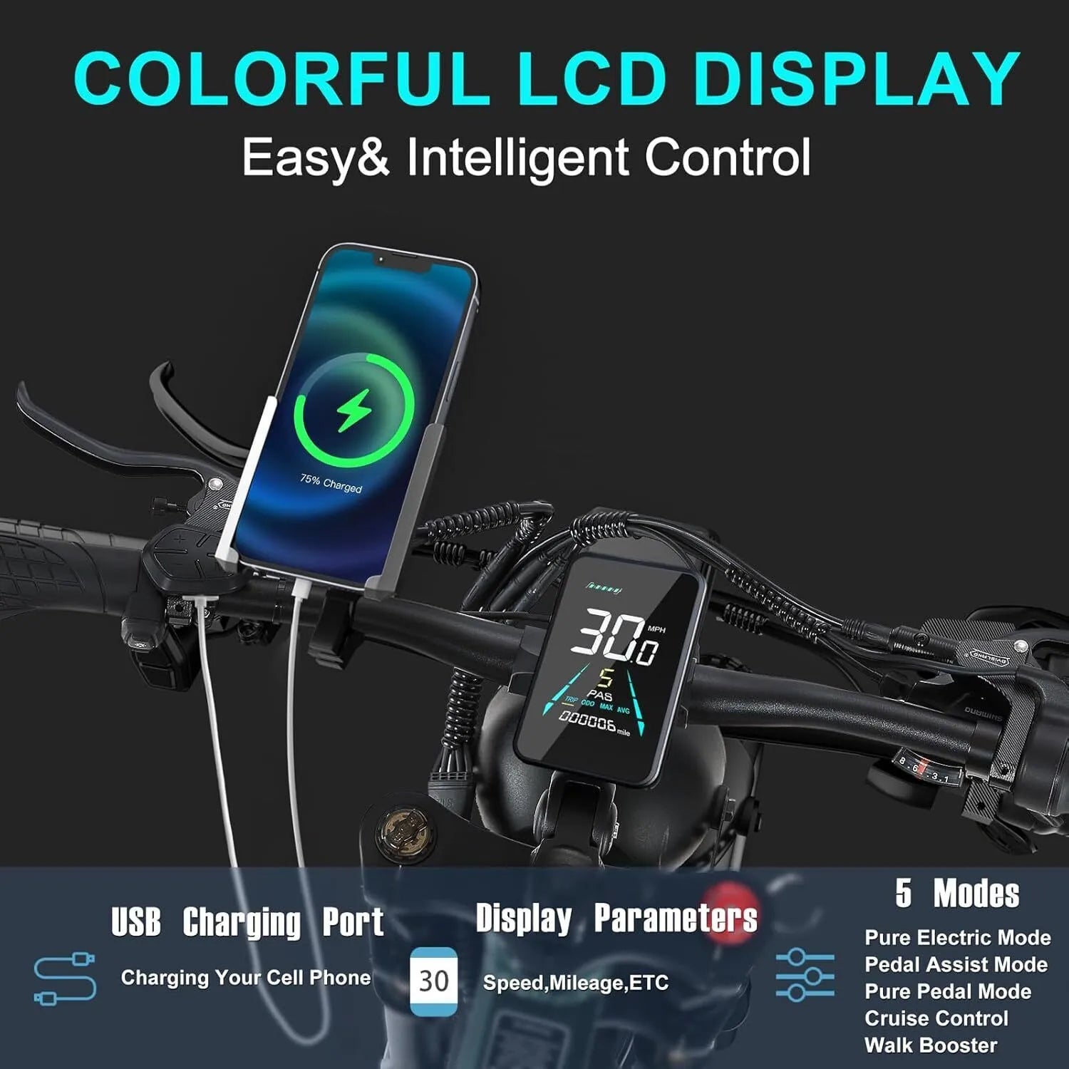 26" Electric Bike 1000W E-Bike For Adults & 2 Battery Bicycle  28mph Fat Tyre