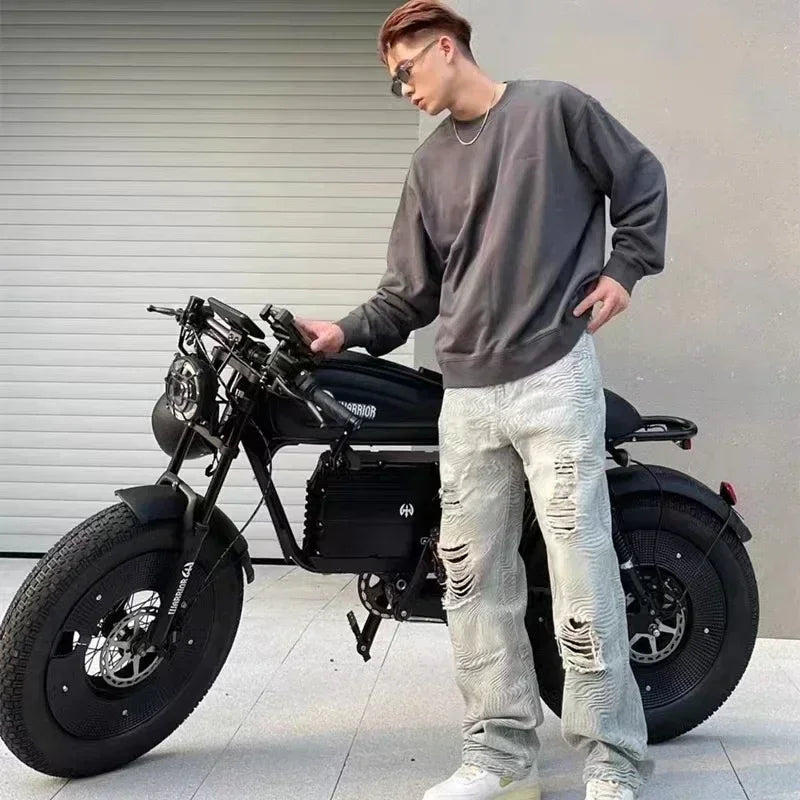Ebike ZPW Black Warrior 3000W 60V 45AH Camping Motorcycle, Adult Electric Bike 20 Inch Fat Tire Electric Bike