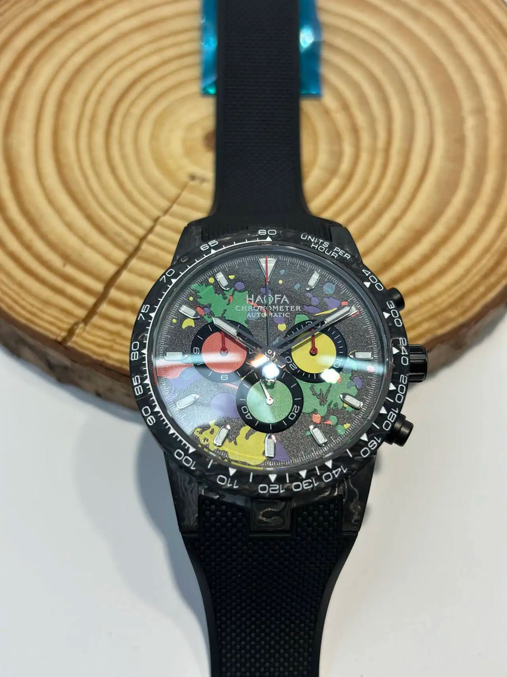 Haofa Carbon Fiber Chronograph Watch Automatic Mechanical Watches for Men Sapphire Waterproof Watch Cool Multi-function 2366
