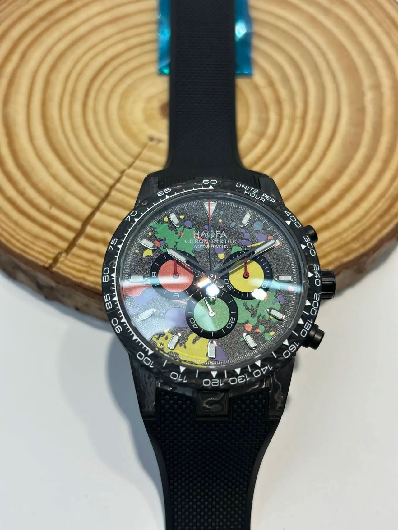 Haofa Carbon Fiber Chronograph Watch Automatic Mechanical Watches for Men Sapphire Waterproof Watch Cool Multi-function 2366