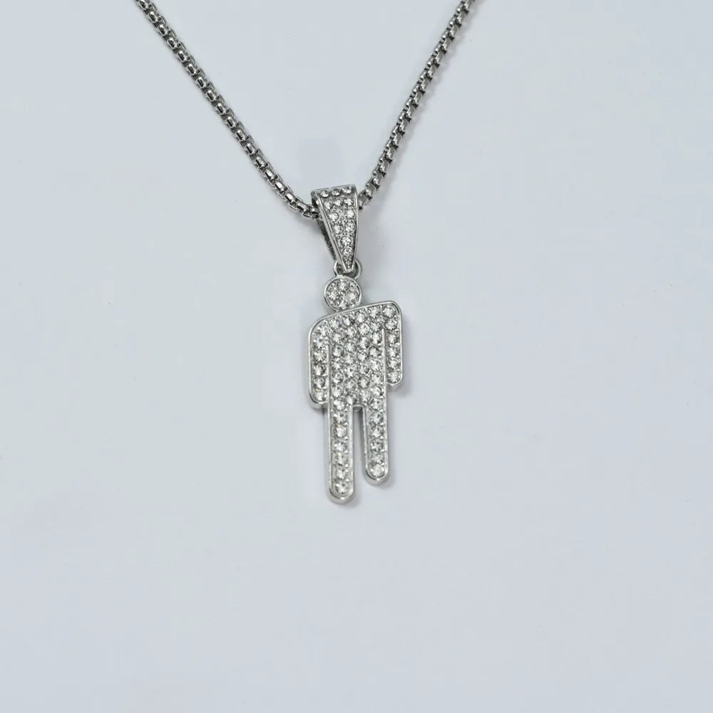 Hot-Selling European and American Necklace, Billie Eilish Style Tilted Pendant Full of Zircon, Trendy Hip-Hop Necklace