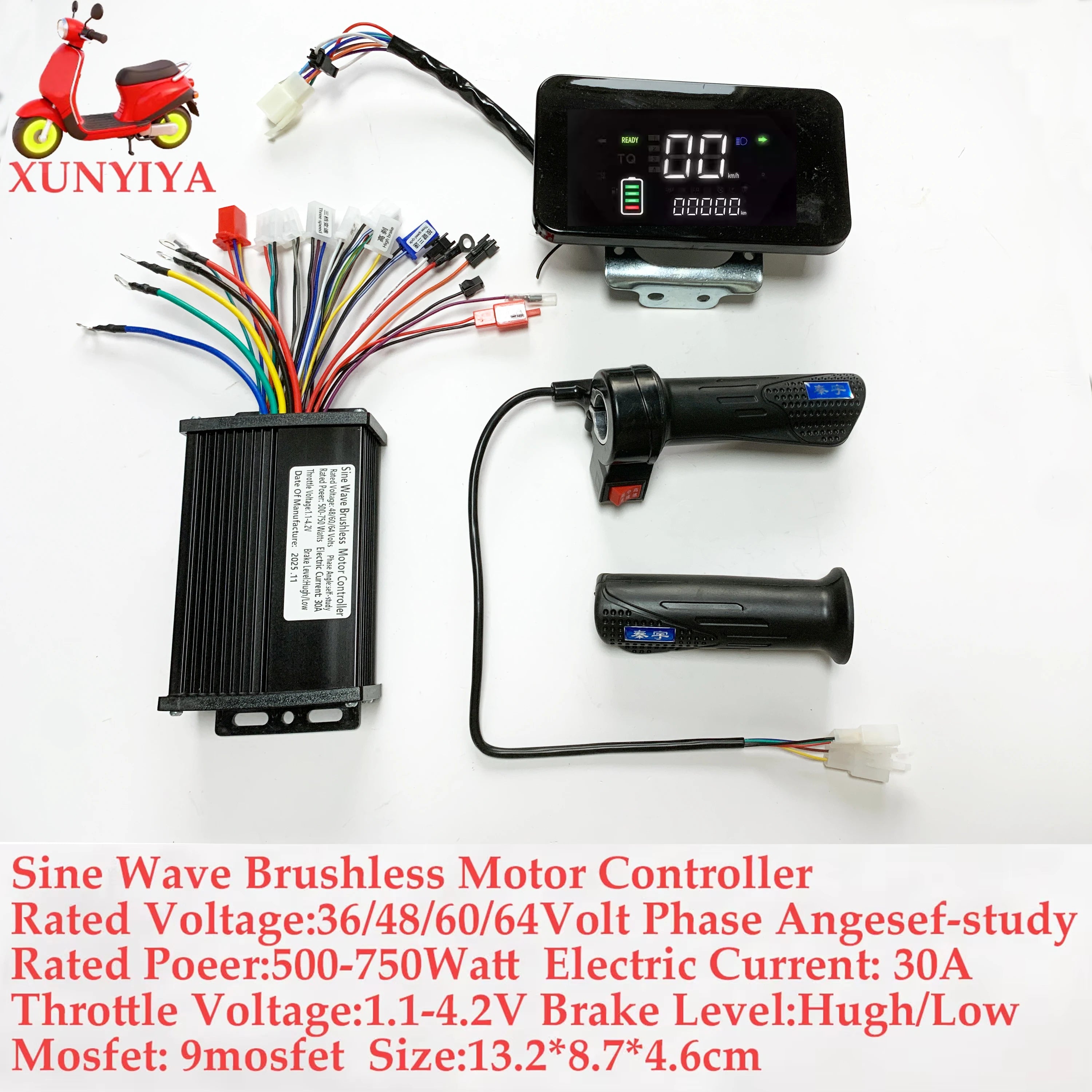 36V 48V 60V 64V 350/500/1000W 25A / 30A / 35A Brushless Motor sine wave Controller with LCD Speed Display + throller for E-bike