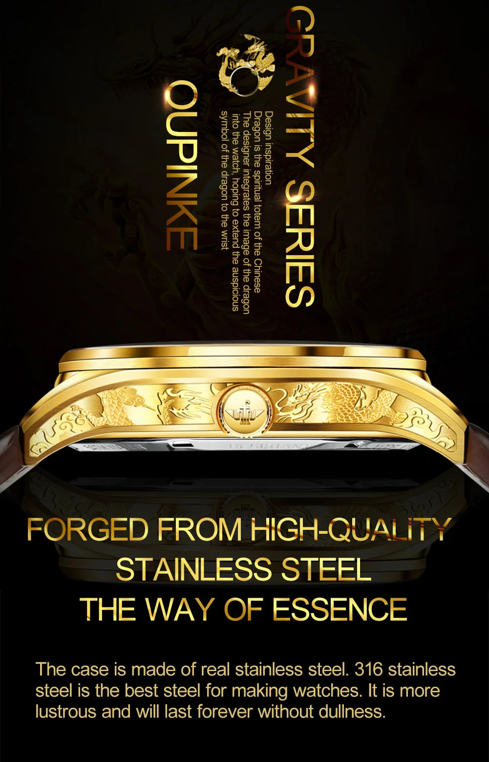 100% OUPNKE 3176 Authentic Tourbillon Men Watch Luxury 3D Relief Golden Dragon Watch Original Mature Automatic Mechanical Watch