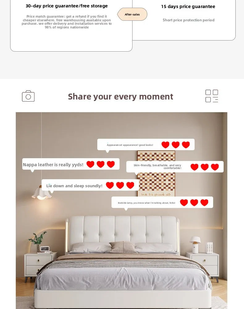 Cream white bed modern minimalist master bedroom bed frame light luxury comfortable bases e armações de cama interior furniture