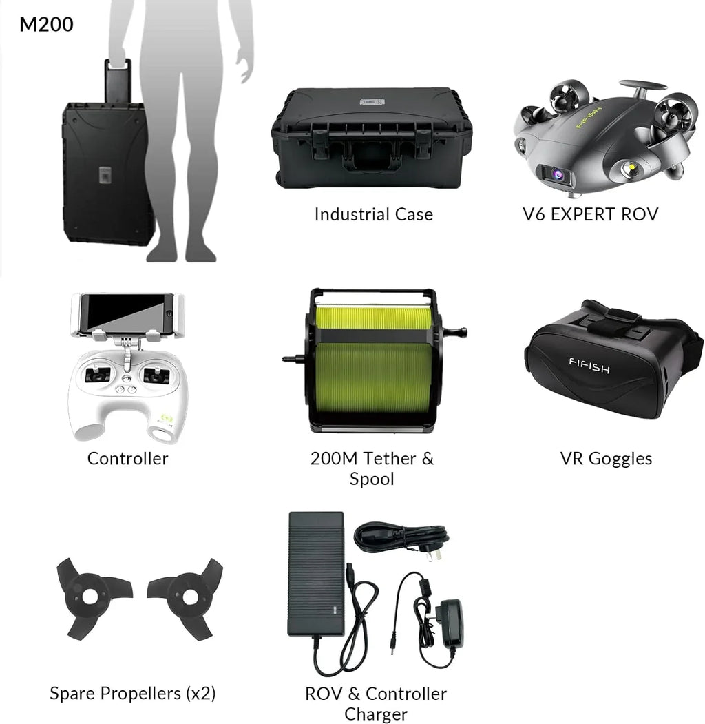 FIFISH V6E M200 Underwater Drone with Industrial Case  AI Vision Lock Portable ROV 6 Hours Underwater Robot with 4K Camera