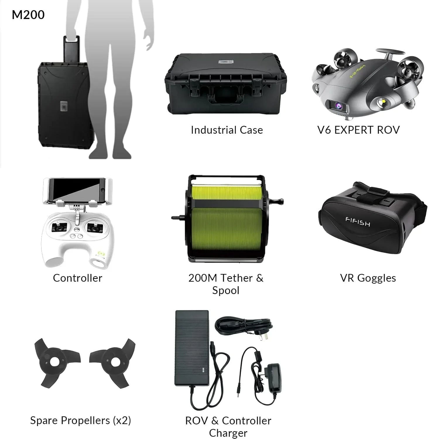 FIFISH V6E M200 Underwater Drone with Industrial Case  AI Vision Lock Portable ROV 6 Hours Underwater Robot with 4K Camera