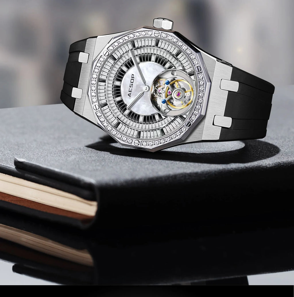 AESOP Automatic Tourbillon Mechanical Skeleton Watch For Man Watches Waterproof Wristwatches Sapphire Mirror Diamond luxury new