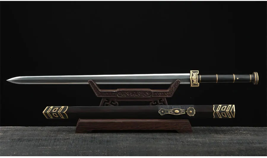 Chinese Kongfu Ruyi Jian Sword Folded Damascus Steel Blade Real Full Tang Sharp Ready Battle Metal Handle Taichi Swords Katanas