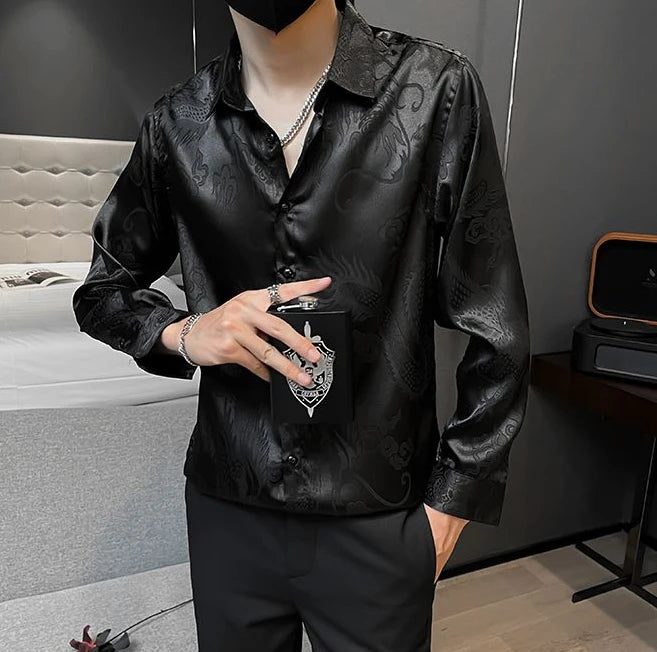 Shirts For Men Business Black Man Shirt Funny Plain Anime Graphic High Quality Luxury Summer Fashion 2025 Trend Slim Fit Silk