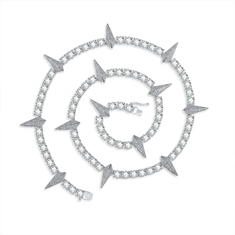 Luxury Spike Design Moissanite & CZ Necklace | S925 Silver with 18K Gold Plating | Hip Hop Jewelry