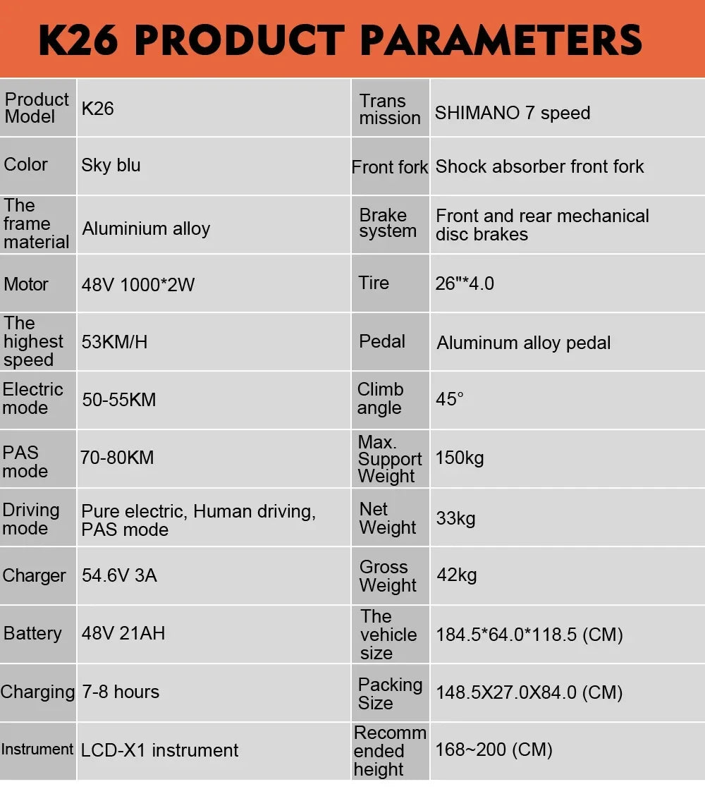 2000W Dual motor Electric Bike 21AH Lithium battery 26*4.0 fat tire urban commuter Electric bicycle 50KM/H Adult Mountain E-Bike