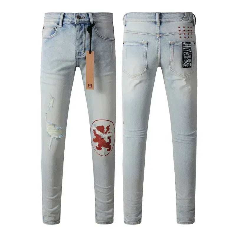2025 KSUBI Men Personality Multi-style Low Rise Elastic Skinny Denim Pants American Style Ripped Trousers Jeans