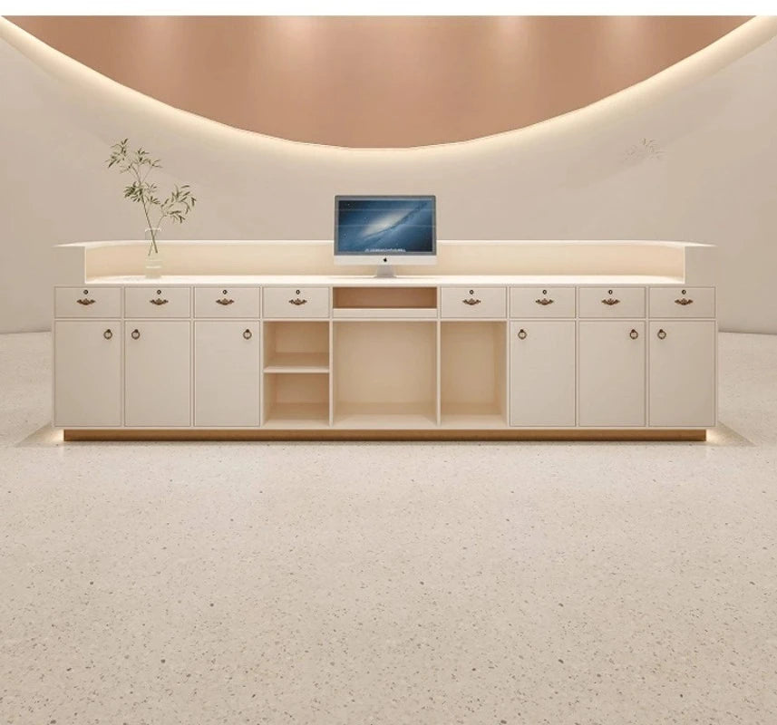 Nordic Cream Style Reception Desk Simple Company Beauty Salon Cashier Counter Training Institution Hospital Office Furniture FYR