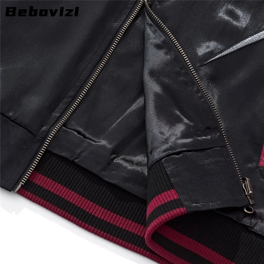 Japanese Anime Demon Embroidered Zipper Jacket Autumn Streetwear Hip Hop Men's Harajuku Baseball Coat Clothing