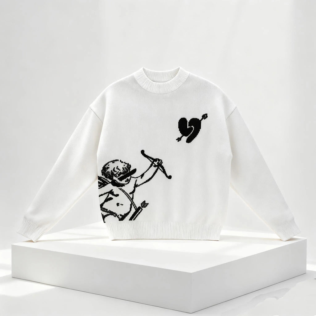 Harajuku Cross-Border Autumn Winter Trend round Neck Loose Anime Embroidery Unisex Subculture Long Sleeve Sweater Wholesale