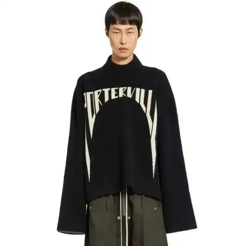 HKSH Spring Autumn Winter Men's Tide RO Heavy Niche O-Neck Letter Jacquard Knitted Pullover Silhouette Loose Dark Sweater HK3476