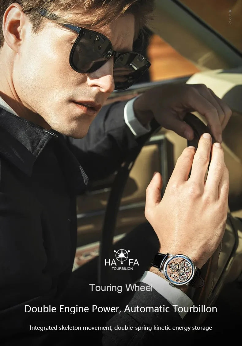 Haofa Skeleton Automatic Tourbillon Movement Men Watches 1931 Sapphire Tourbillon Mechanical Business Luxury Man Watch Hollow