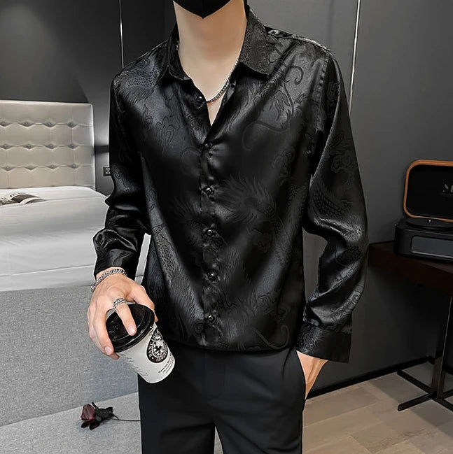 Shirts For Men Business Black Man Shirt Funny Plain Anime Graphic High Quality Luxury Summer Fashion 2025 Trend Slim Fit Silk
