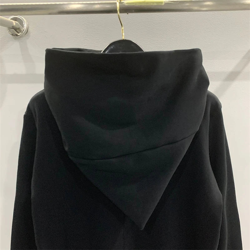 Autumn Zipper Design Black Hoodies Men's Women's Sportswear Jacket American Rock Hip Hop Street Wear Elastic Knitted Coats