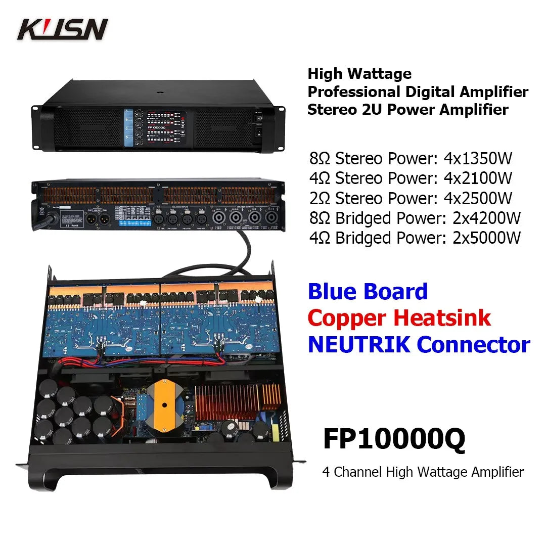 FP10000Q Copper Heatsink 10000W RMS Professional Digital Amplifier 2500Wx4 FP 10000Q  2U High Power For Subwoofer Speaker