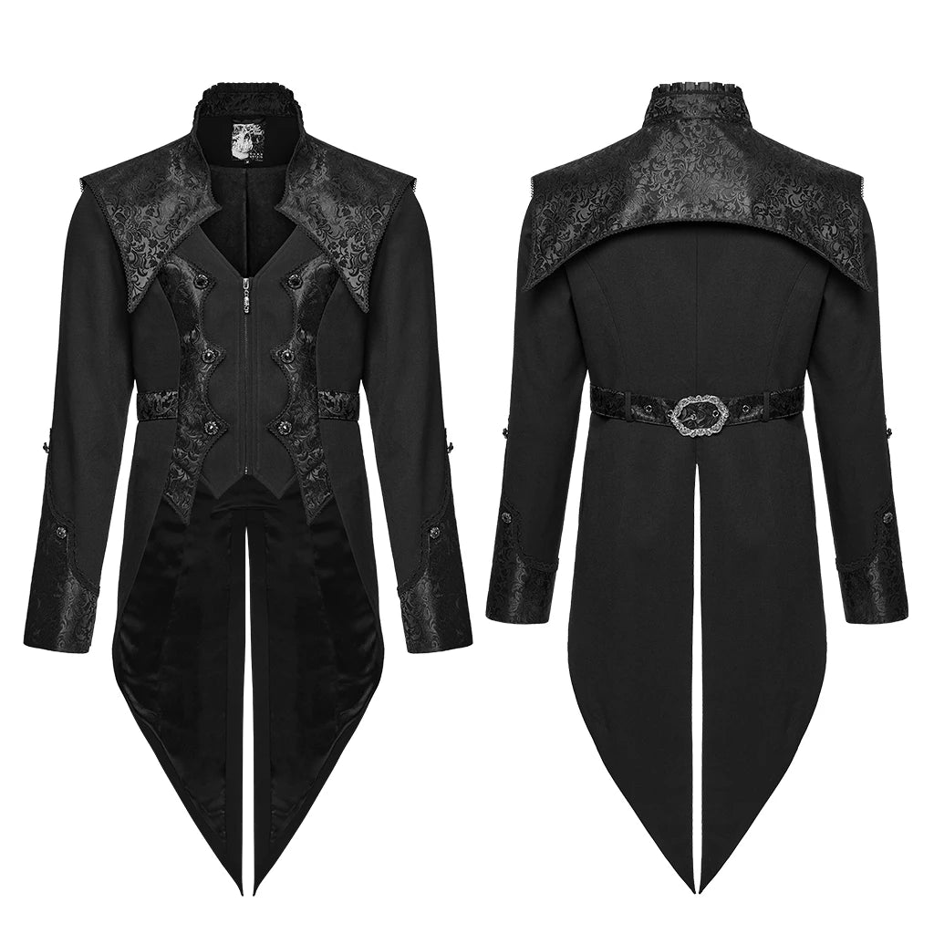 PUNK RAVE Men's Gothic Textured Jacquard Luxury Gentleman Tuxedo Handsome Stand Up Collar Cloud Shoulder Style Elegant Jacket