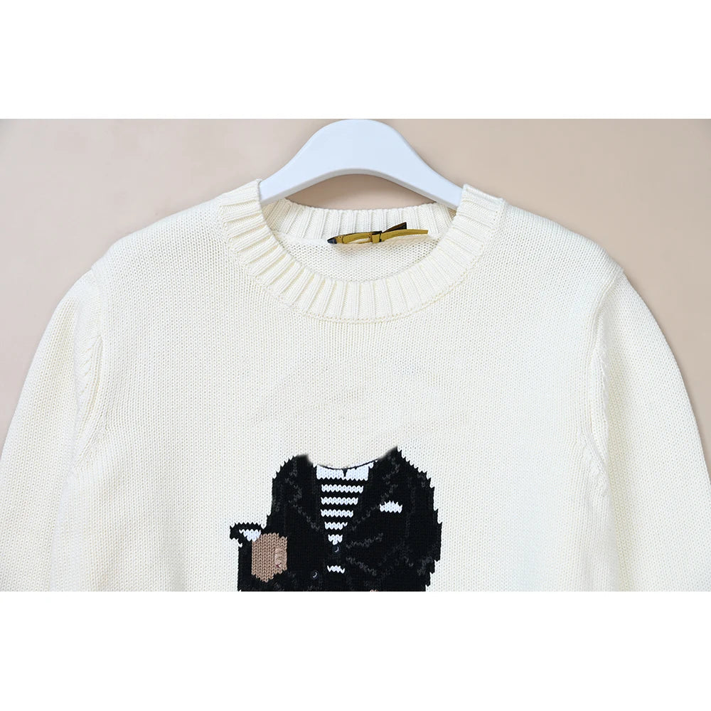 Autumn Winter Unisex Cotton Knitted Long Sleeve round Neck Sweater Cartoon Pattern All-Match Hoodie Comfortable Breathable