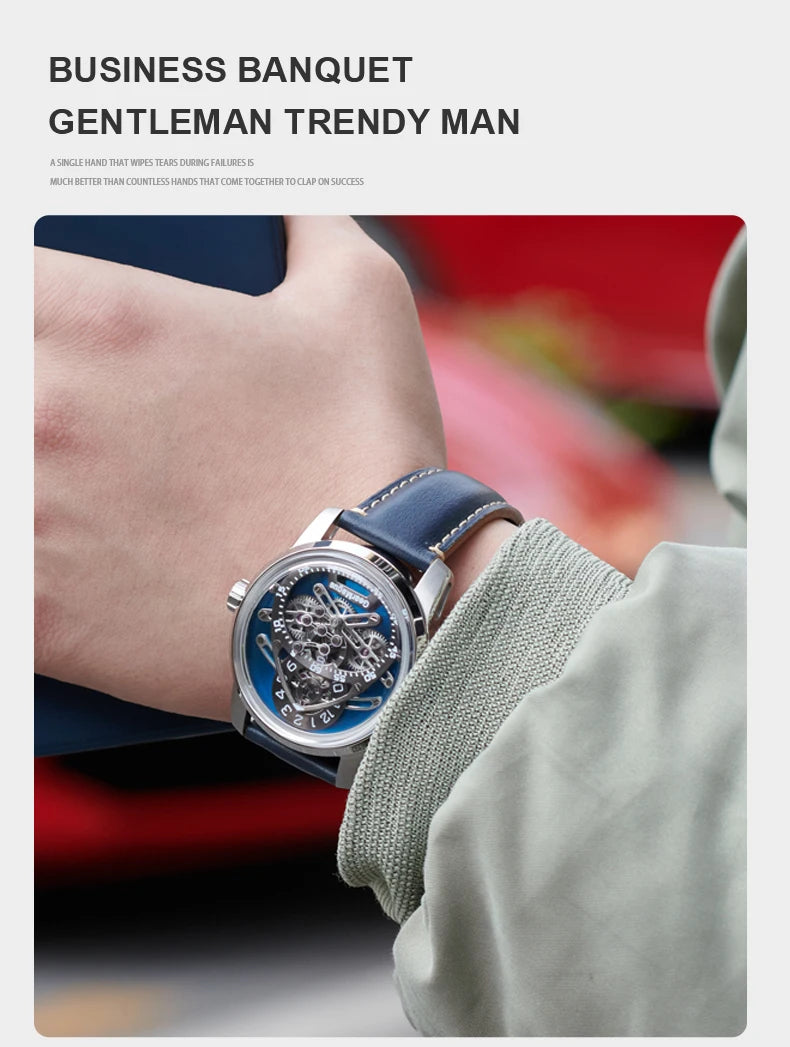 OBLVLO Men Automatic Watch 42MM Mechanical Wristwatch Luminous 50m Waterproof Sapphire Unique Concept Gear Dial SW200