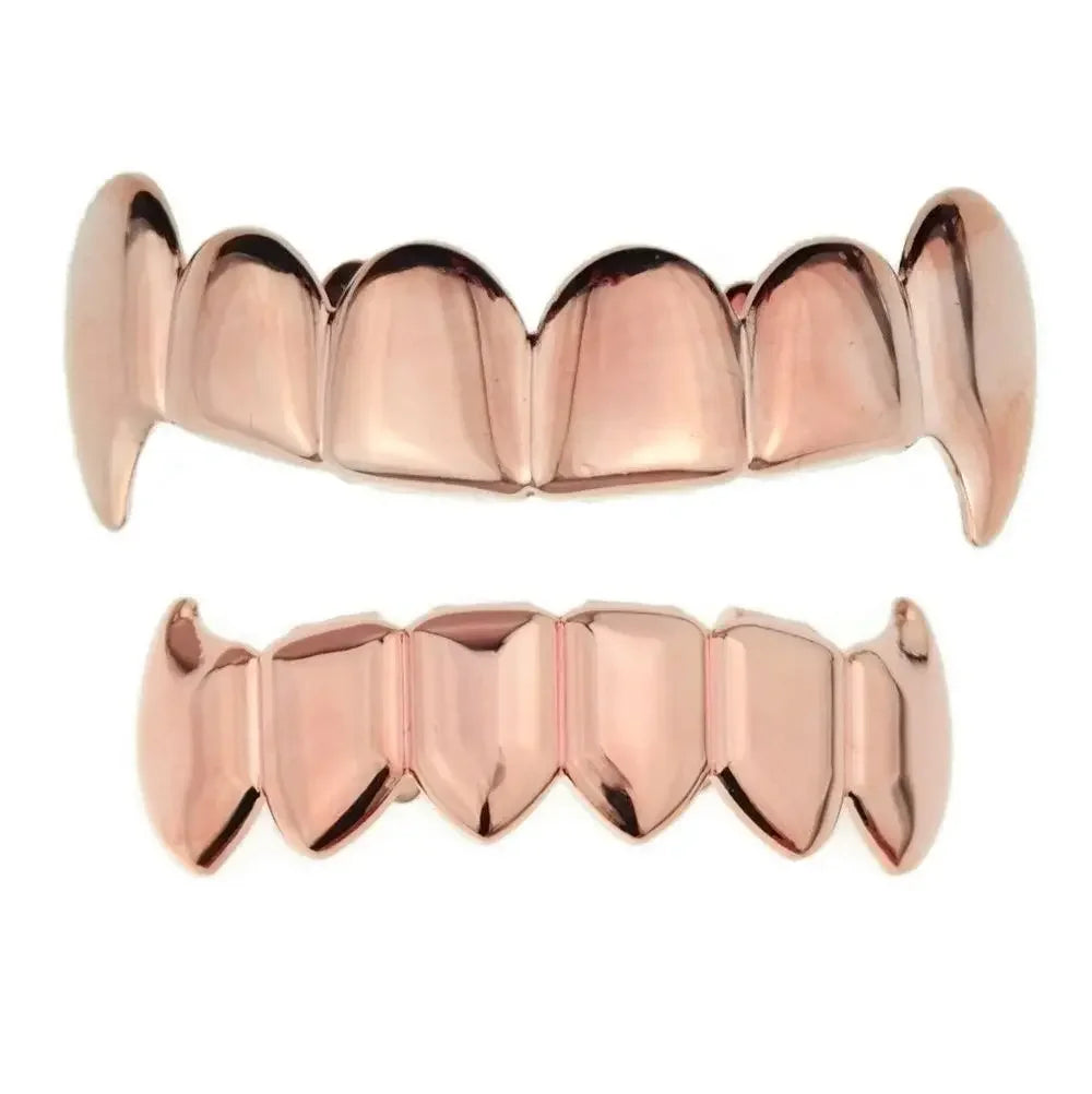 Gold Silver Plated HIP HOP Teeth Grillz Top & Bottom Grills Set With silicone Real Shiny Vampire Tooth Sets
