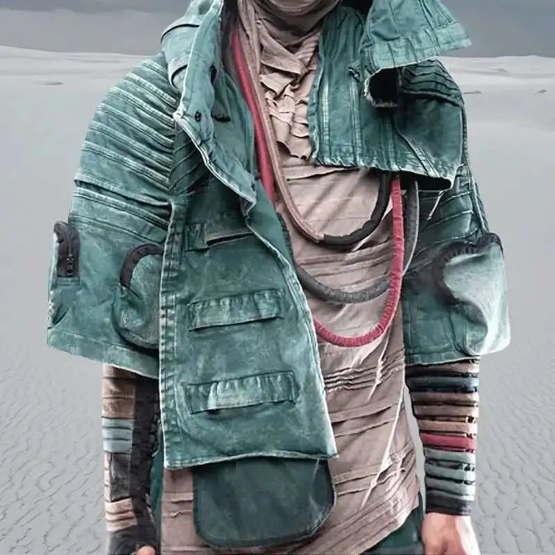 HKSH Spring New Men Tide Punk Sand Waste Land COS Asymmetric Deconstruction Pleated Coats Futuristic Washed Short Jackets HK4206