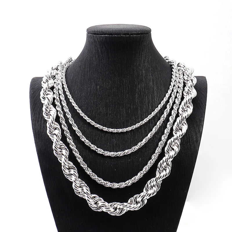 Provence S925 Man's Rope Chain Twisted Chain for Women 18/20/22/24 Inch Sterling Silver Necklace for Man Mini Choker Necklace