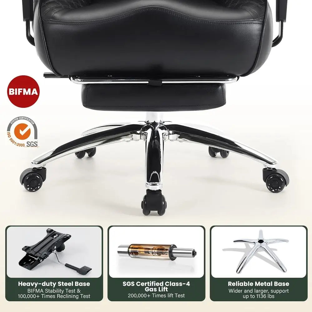 Ergonomic High-Back Leather Office Chair with Adjustable Lumbar Support and Extra Wide Seat for Big and Tall, Gaming and Executi