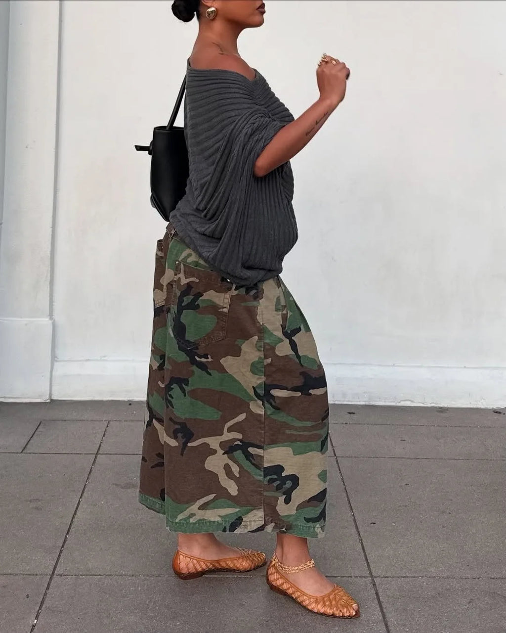 Women's Camouflage Wide Leg Pants Loose Casual High Waist Vintage Pockets Cropped Pants 2025 Fashion Harajuku Capris