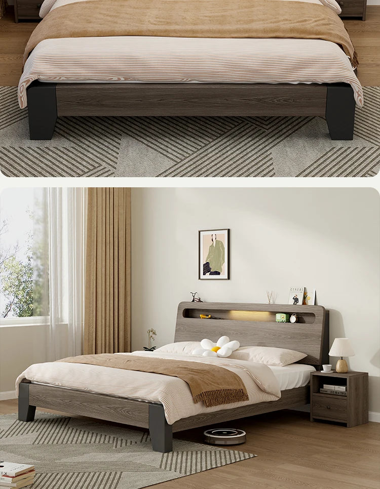 Nordic Luxury Bed Frames Wood High End King Size Low Price Double Bed Frames Headboard Lit Deux Place Furniture For Bedroom