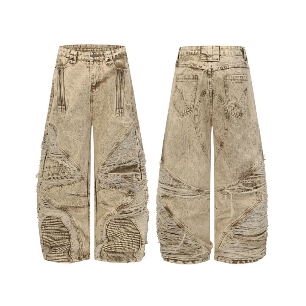 2025 New Americantrendy street hip-hop style ripped wide-leg loose jeans