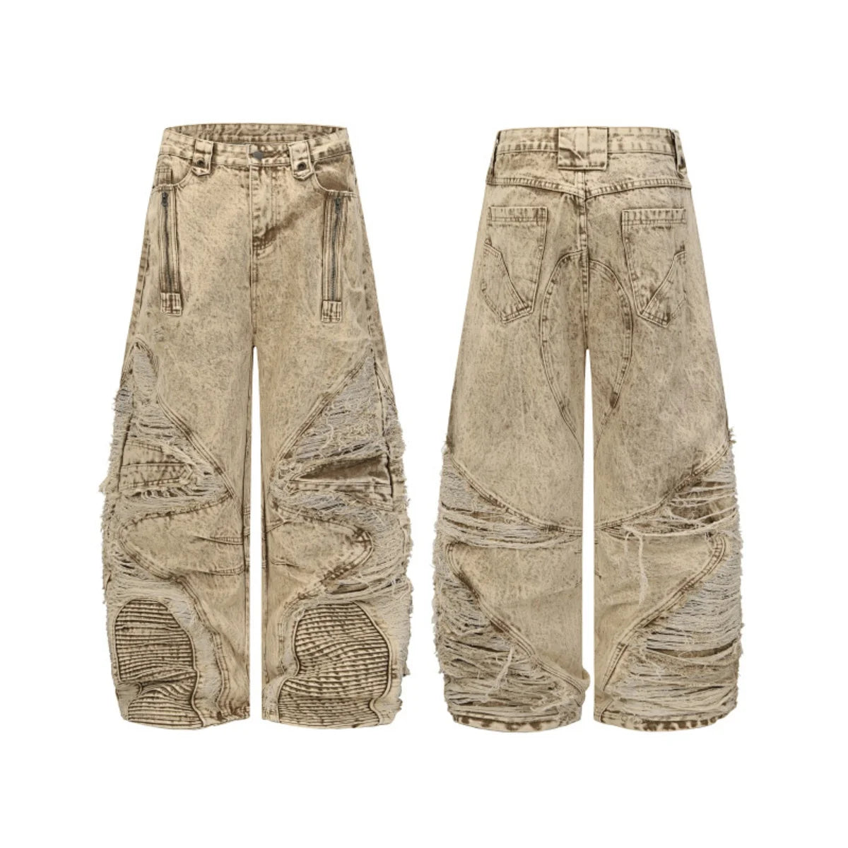 2025 New Americantrendy street hip-hop style ripped wide-leg loose jeans