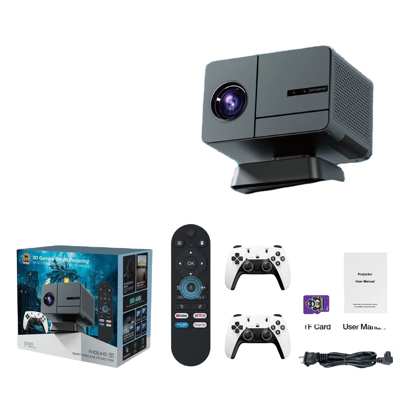 P50Max Gamepad Mini Projector H713 1080P 2+16GB 450 Lumens Smart TV Android 11 Wifi Portable Home Theater LED Games Projectors