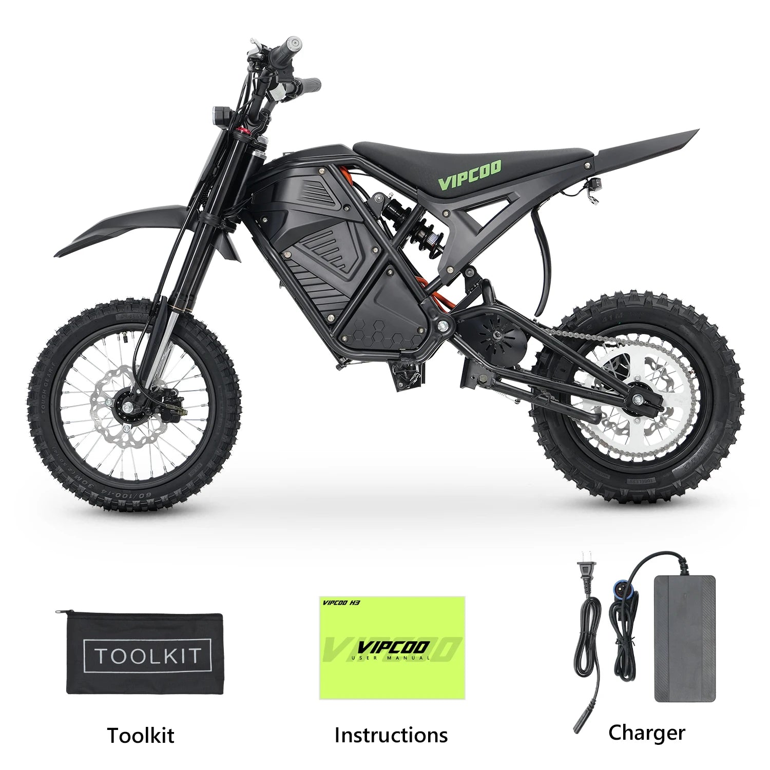 VIPCOO H3 Electric Dirt Bike 3500W 48V23AH Electric Motorcycle Fat Tire Nitrogen Suspension E Dirt Bike for Teens and Adults