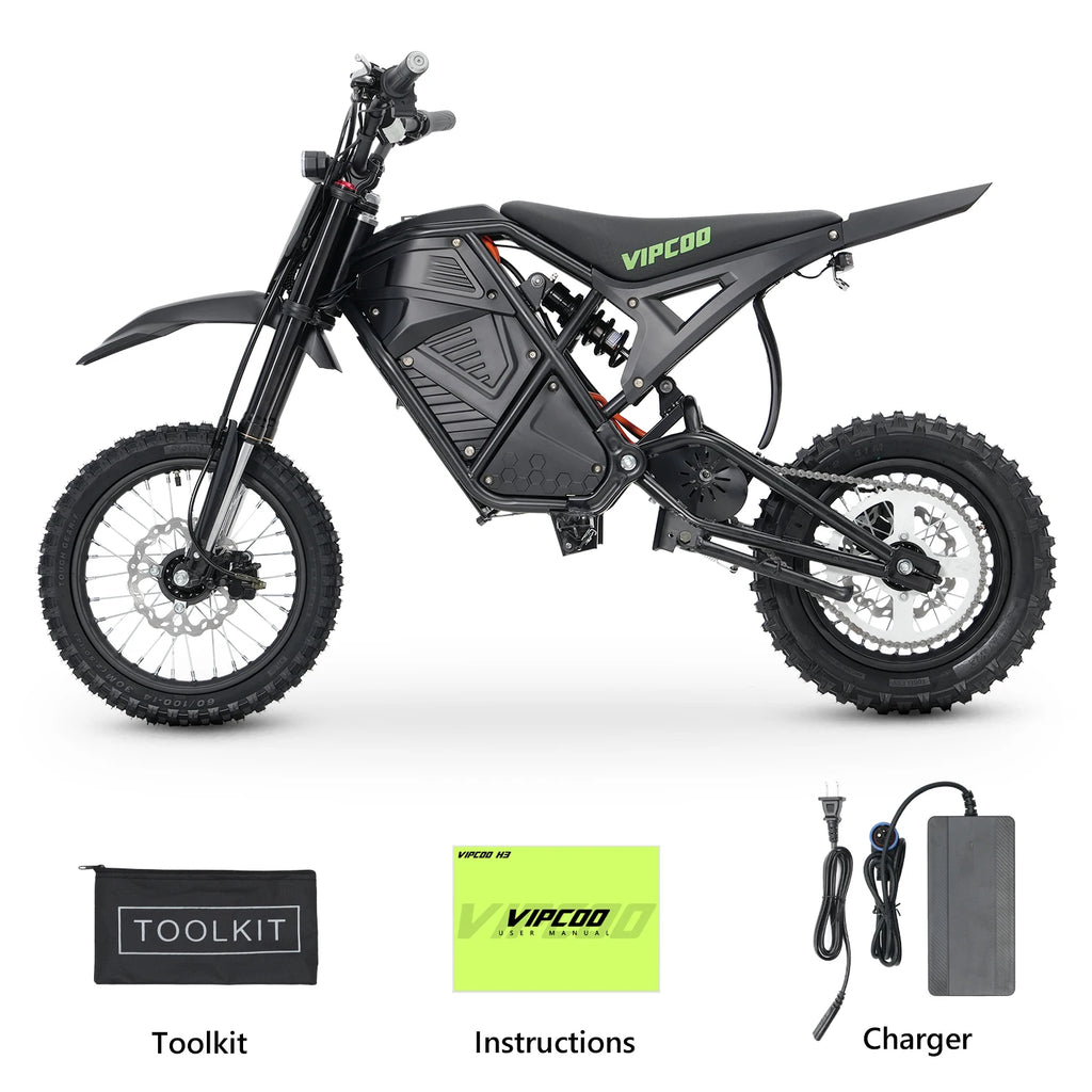 Electric Dirt Bike VIPCOO H3 3500W 48V23AH Electric Motorcycle Fat Tire Nitrogen Suspension E Dirt Bike for Teens and Adults