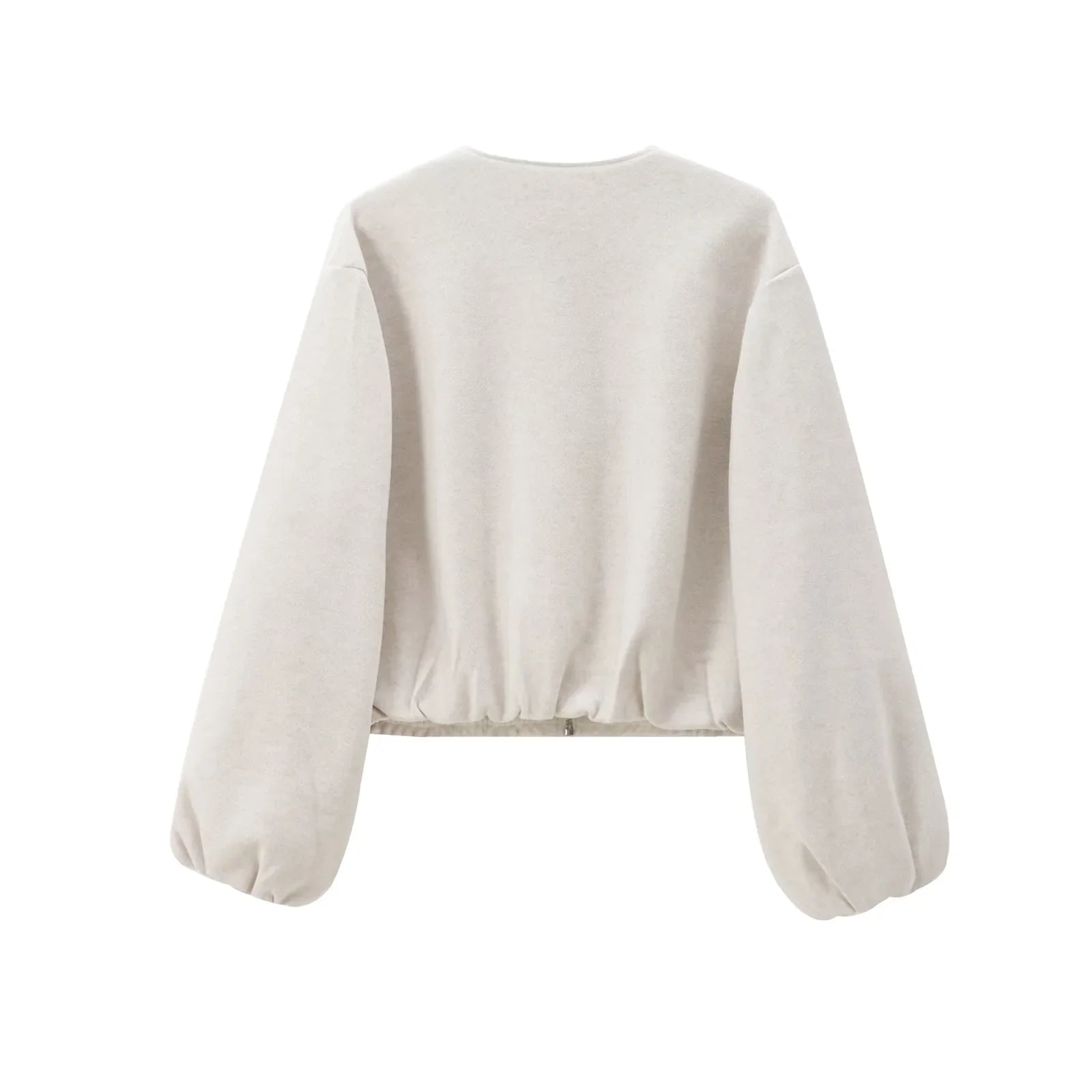HXAO Outerwears Cropped Bomber Jacket Women Autumn Long Sleeve Faux Wool Coats For Woman Winter Zip Up Gray Beige Short Coats