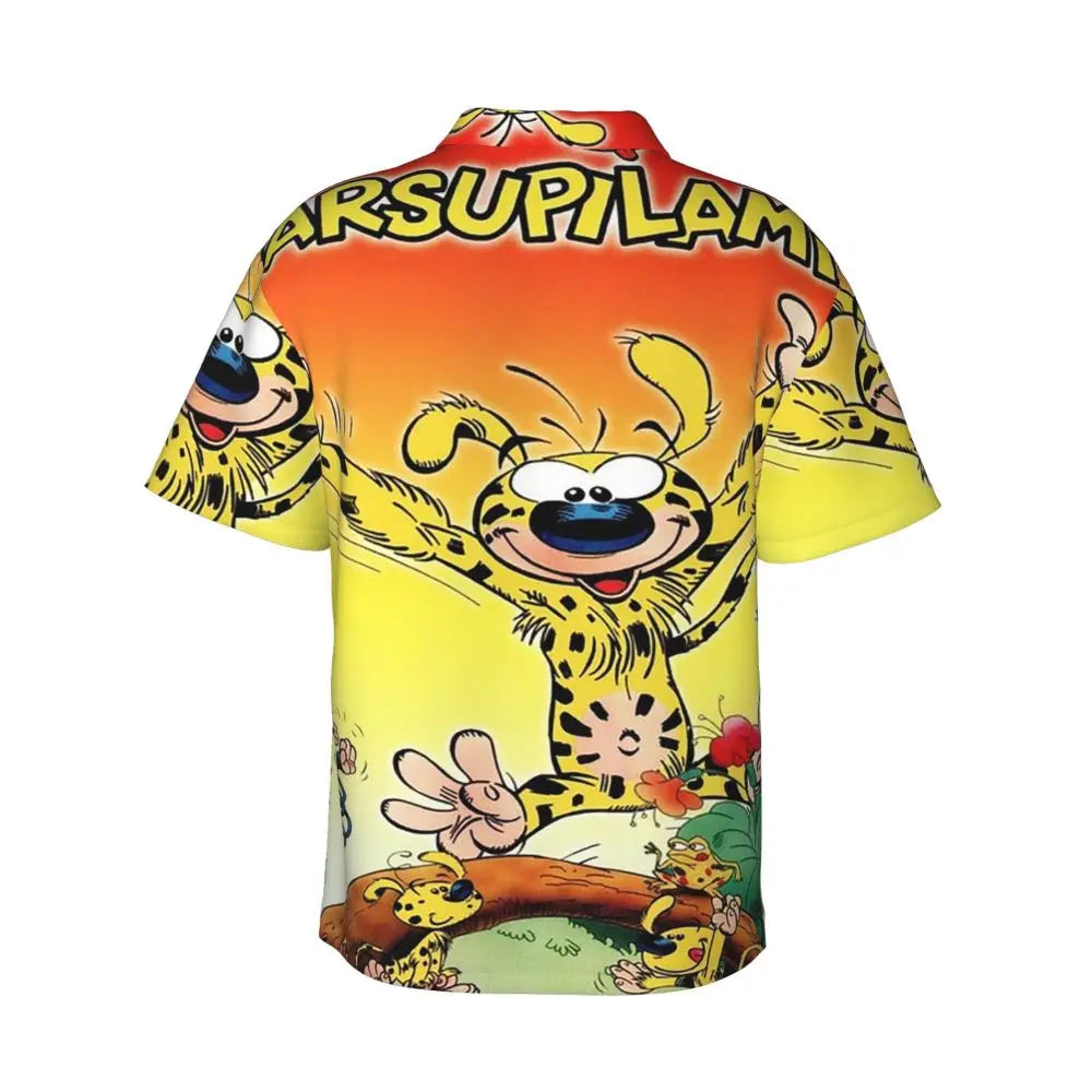 Art - Marsupilami Cartoon Anime Men's Shirts Hawaiian Short Sleeve Shirt Funny Button Tops for Summer Beach