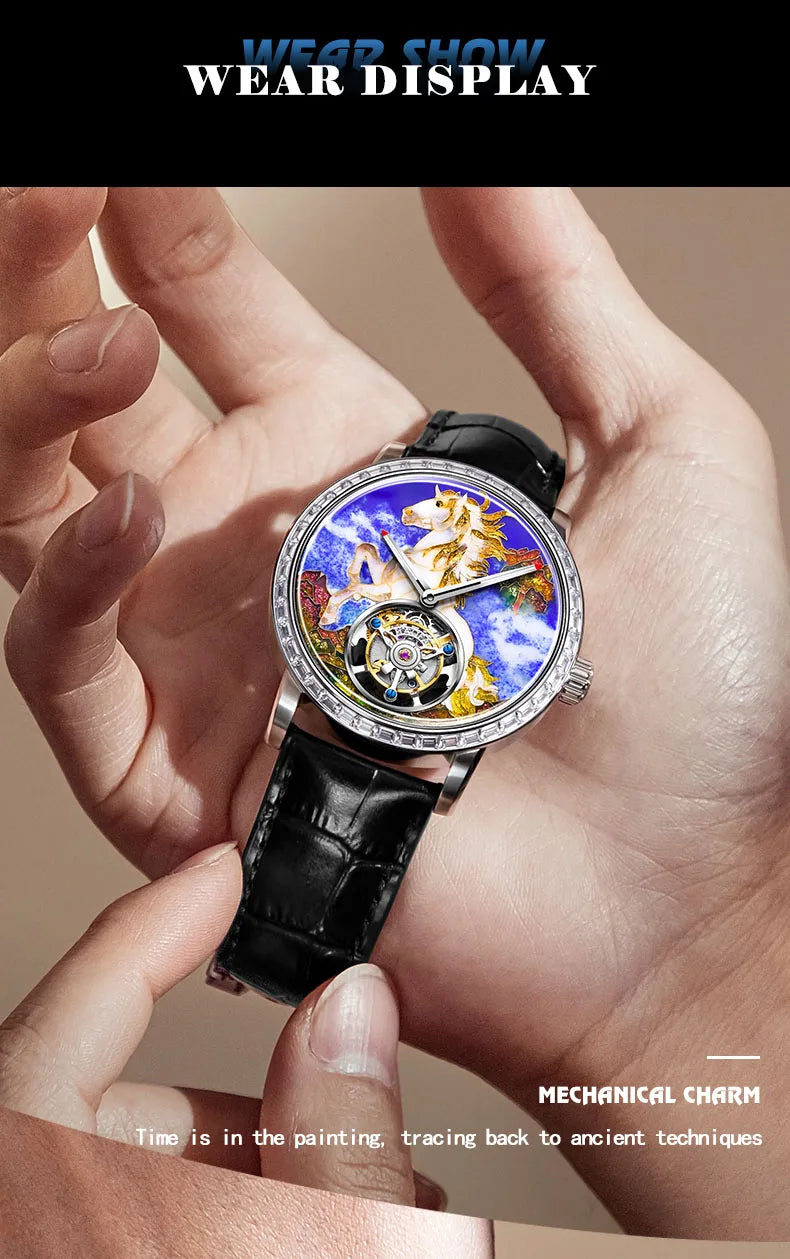 Haofa Flying Tourbillon Mechanical Man Watch 2261 Sapphire Automatic Tourbillon Men Watches Intangible Heritage Enamel Oriental