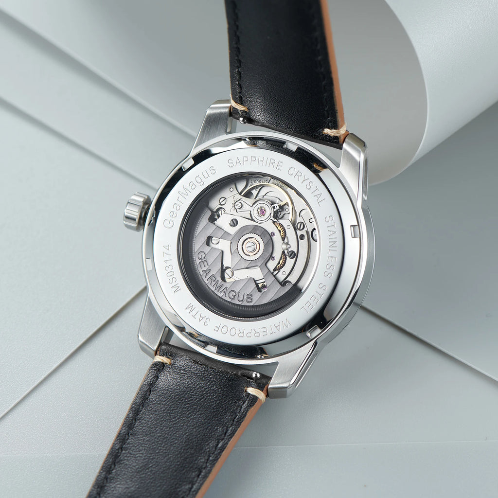 OBLVLO Men Automatic Watch 42MM Mechanical Wristwatch Luminous 50m Waterproof Sapphire Unique Concept Gear Dial SW200