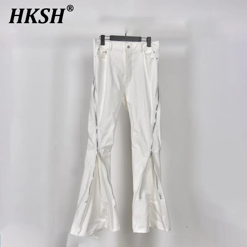 HKSH Men New RO High Street Double Line Zipper Cotton Jeans Casual Long Denim Flare Pants Personalized Streetwear Fashion HK3908