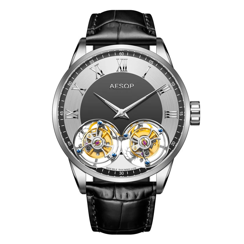 Aesop Men's Double Tourbillon Watch Hand Winding Movement Sapphire Business Fashion Male Mechanical Wristwatches Waterproof 2025