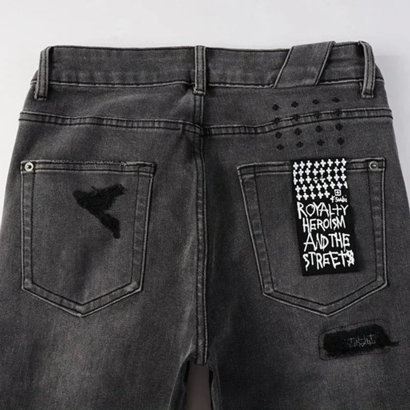 2025 KSUBI Men Personality Multi-style Low Rise Elastic Skinny Denim Pants American Style Ripped Trousers Jeans