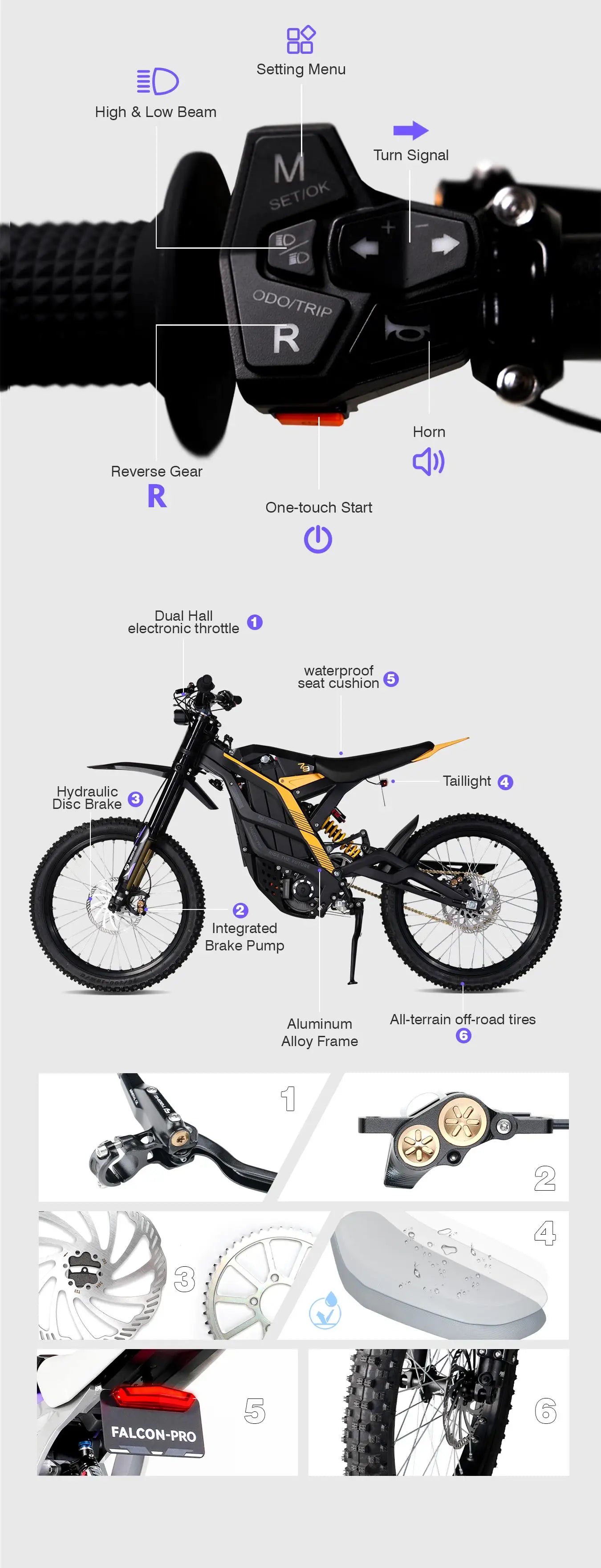 ATV&UTV79Bike Falcon Pro All-terrain Electric Dirt Bike Full Suspension 72V 10000W Off Road Electric Motorbike Mid Dive Motor ZX