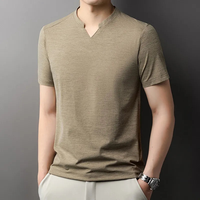Korean Men's Short Sleeve V-Neck T-Shirt Solid Color Casual Fashion Comfortable Summer Versatile Solid Top