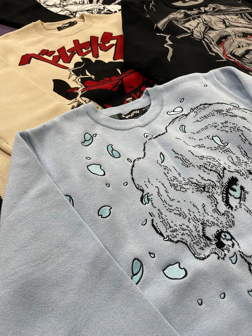 Heavyweight Anime Character Y2K Style Oversized Knitted Sweater Couple Loose Autumn Winter Overhead Knitted Pullover